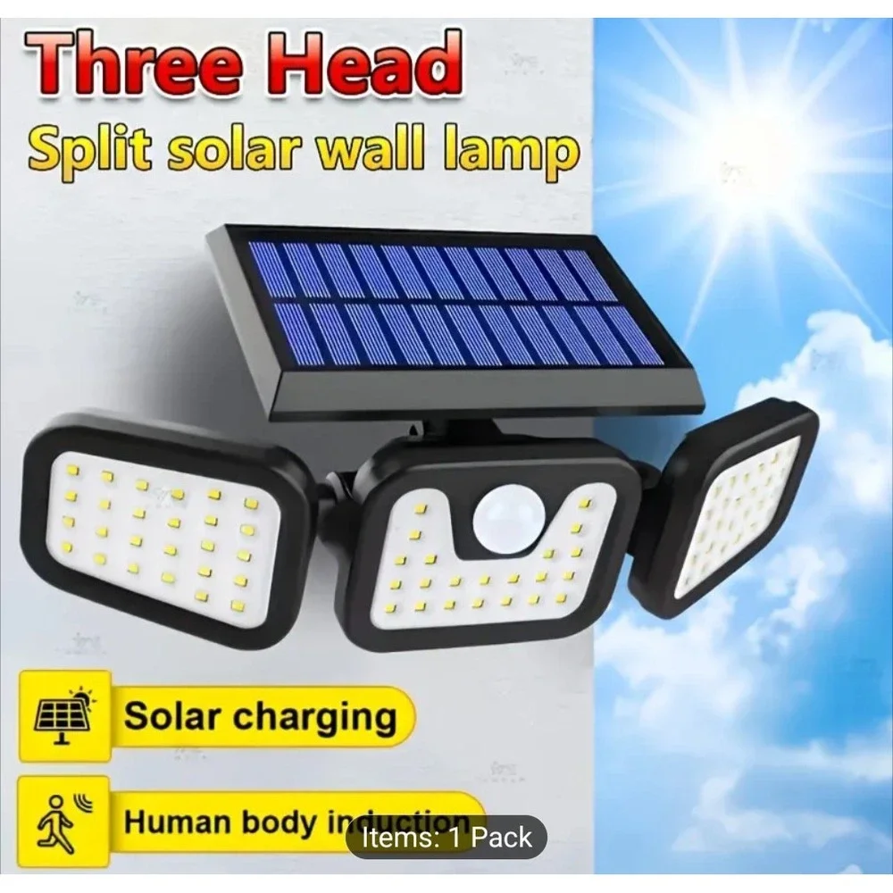 2400 mA Solar Lights Outdoor with Motion Sensor,3 Head 270° Wide Angle Street